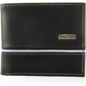 Nautica Men's Bifold Leather Wallet Brown RFID Blocking ID Window Card Slots